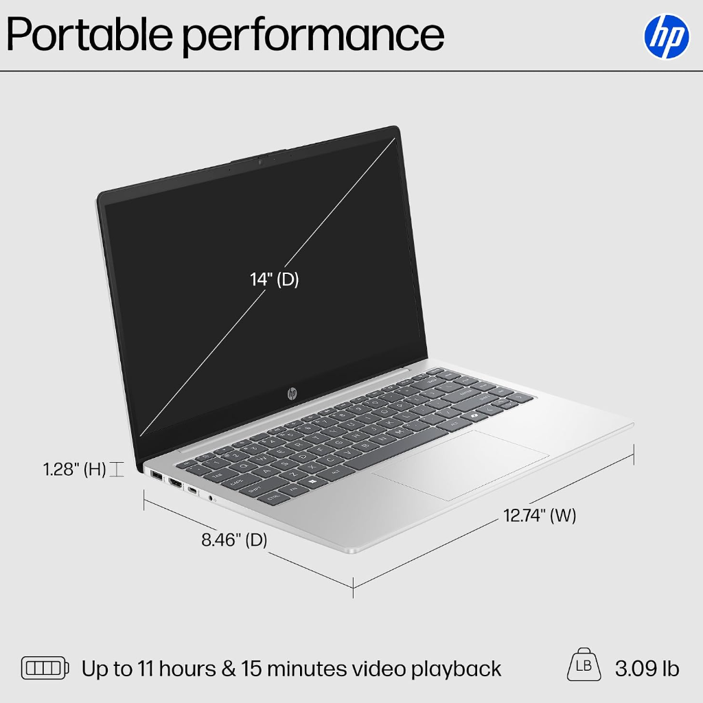 HP Laptop 14” – Core i3, 8GB RAM, 256GB SSD – Silver