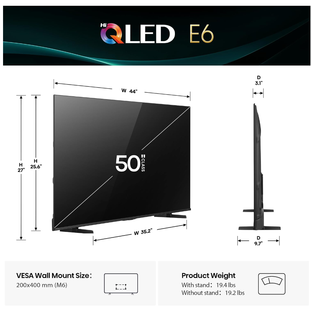 Hisense E6 50” – Hi-QLED 4K Smart Fire TV