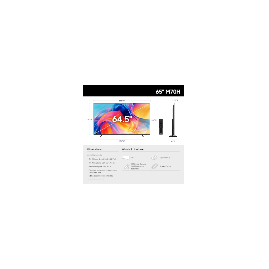 Samsung 65 inch M70H - Mini LED - 4K - Smart TV – 2026